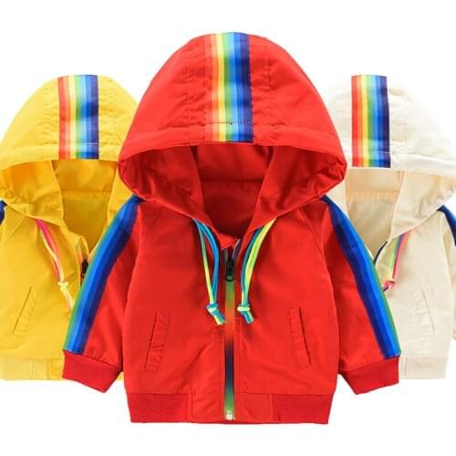 Boys Girls Rainbow Coat Hooded Windbreaker Children Fashion Jacket For Spring Autumn Kids Clothes Clothing Outwear Baby Clothes