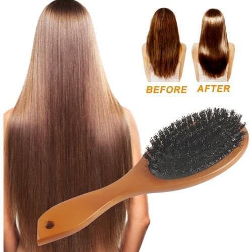 Natural Boar Bristle Brush Comb Anti-static Oval Hairdressing Hair Styly Comb