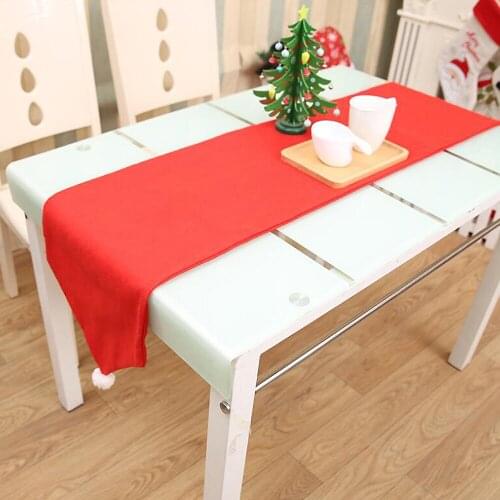 176x34CM Christmas Table Runner Mat Non-woven Fabric Tablecloth Christmas Flag Home Party Decor Red Table Runners with Hair Ball