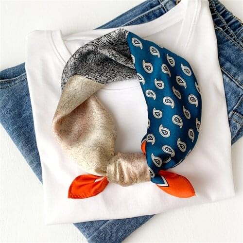 2021 New Women Scarf Pure Silk Small Neck Hairband Design Print Foulard Female High Quality Neckerchief Fashion Lady Bandana