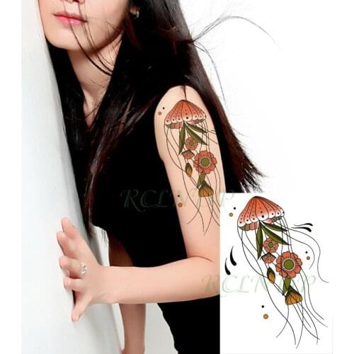 Waterproof Temporary Tattoo Sticker Colorful Jellyfish Flower Fake Tatto Flash Tatoo Back Leg Big Size Art for Women Men