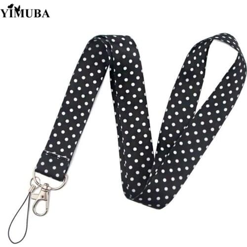 YIMUBA Black White Simple Wave Point Print Lanyard Key Chain Fashion Korea Phone Neck Strap USB ID Card Badge Holder Accessories