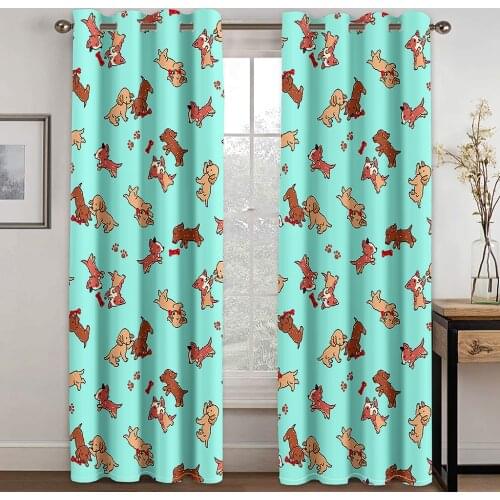 Living Room Shading 90% Decorative Curtain Cute Dog Pattern Home Textile Decoration Bedroom Perforated Curtains