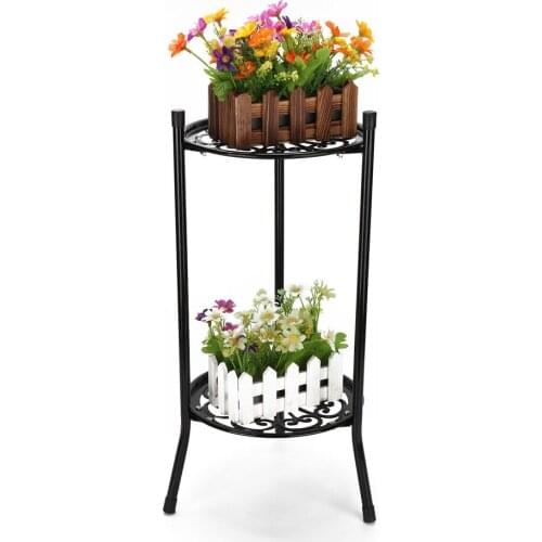 Metal Plant 2 Tier Stand Shelf Black/White Elegant Display Garden Balcony Flower Pot Shelf Rack Holder Home Indoor Decor