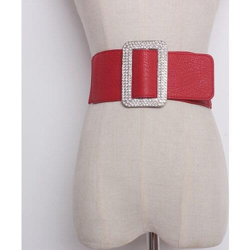 Womens runway fashion shiny crystal buckle elastic Cummerbunds female Dress Corsets Waistband Belts decoration wide belt TB1190