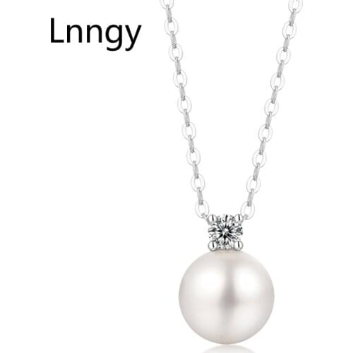 Real 925 Sterling Silver 10-10.5mm Pearl Freshwater Chain Choker Necklace with Moissanite Diamond Female Kpop Pendant Necklace