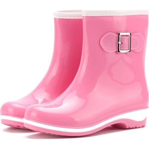 Womens rain boots warm-keeping mid-barrel shoes pure-color ski-proof jelly snowboots and water shoes