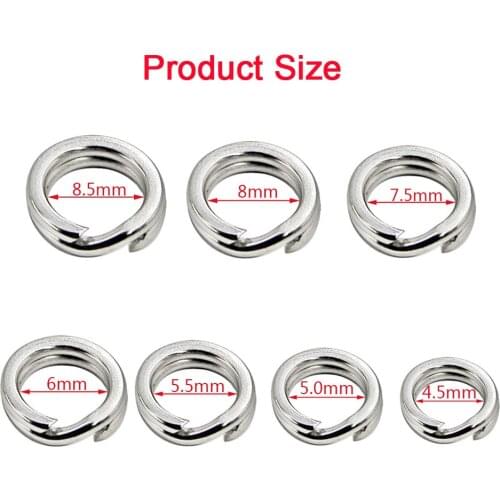 10pcs Stainless Steel Fishing Split Rings 4.5-8.5mm Double Circle Loop Connector Carp Fishing Accessories