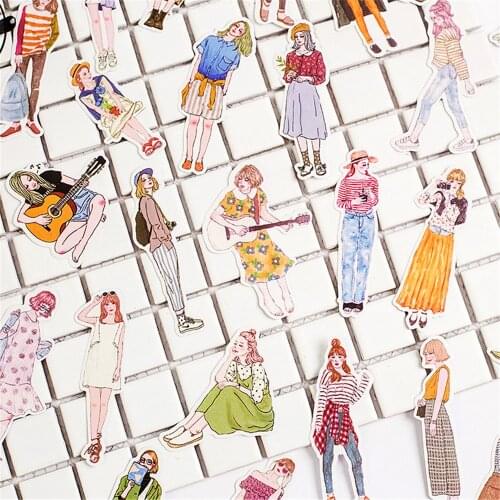 100pcs Fashion Smart Girls Paper Stickers Cute Diary Stickers Kawaii Stationery DIY Scrapbooking Self Adhesive Seal Lables