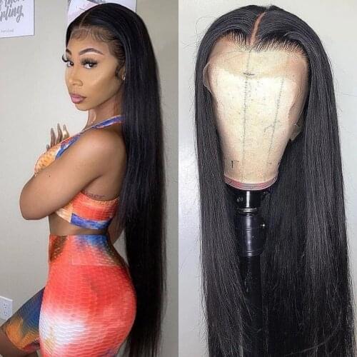 180Density Straight 13×4 Human hair Lace Front Wig With Pre-Plucked Remy Brazilian 4×4 Lace Frontal HumanBrazilian Bleached Knot
