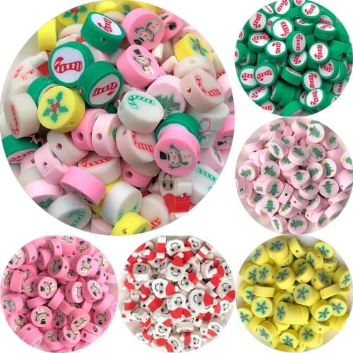 50/100Pcs Christmas Series Random Mixed Color Loose Beads Polymer Clay Beads Clay Spacer Beads For DIY Jewelry Accesories
