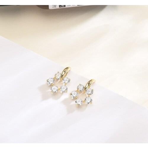 Stud Earring 925 Sterling Silver Fine Earrings For Women Fashion Girls Jewelry Trend Gift 2020 New Design Zircon Flower Golden