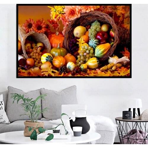 Beautiful Harvested Crop Fruit Diamond Painting Vivid Pumpkin Grape 5D Full Drill Rhinestone Mosaic Embroidery Cross Stitch Kits