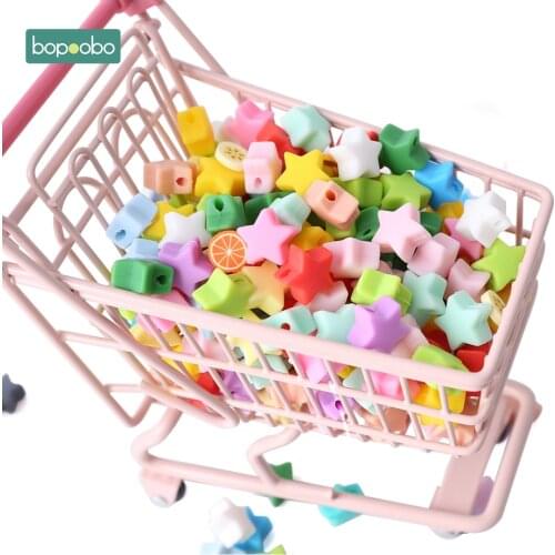 Bopoobo 20pcs Silicone Star Beads Food Grade Teether Mini Heart Bracelet DIY Jewelry Baby Teether 12mm Round Beads Baby Teether