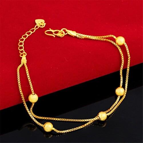 24k Gold Color Bead Bracelet Fashion Charm Double Alluvial Gold Bracelets for Women Top Quality Adjustable Bracelet No Fade