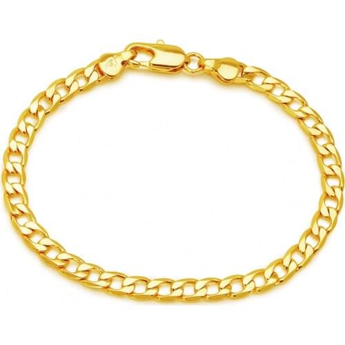 MxGxFam (19 cm x 5 mm ) 1:1 24 k Yellow Gold Color Figaro Bracelets For Men Women Fashion Jewelry