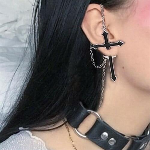 Hot 1PC European Style Fashion Unisex Vintage Punk Long Chain Cross Earrings Zipper Drop Earrings Party Jewelry Jewelry Gifts