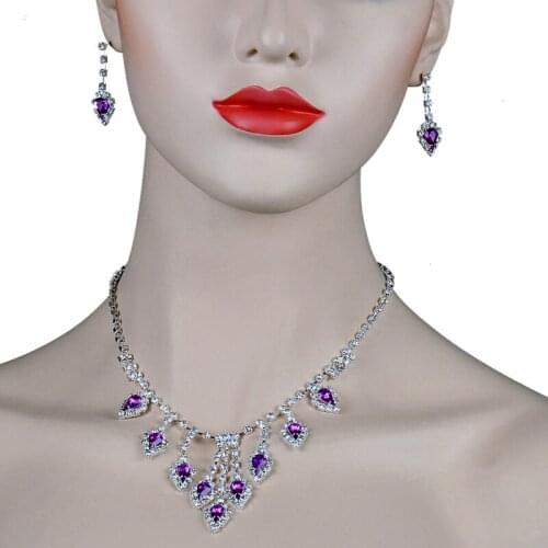 Chran Simple Rhinestone Jewelry Sets for Women Fashion Drop Crystal Necklace Earrings Set