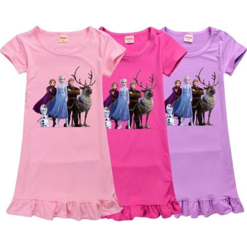 Disney children cartoon Frozen Elsa 2 home clothing summer girl sleepwear princess nightgowns cotton pajama lovely dress