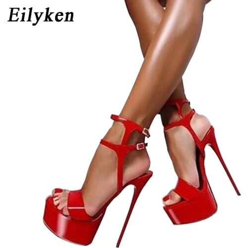 Eilyken Platform Summer Sandals Style Sexy 16cm Women Sandals high heels Open Toe Buckle Nightclub Shoes Black Big Size 34-46