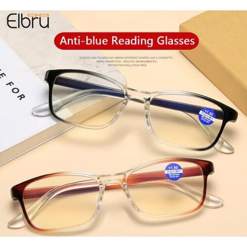 Elbru Fashion Reading Glasses Color Gradient Square Women Men Presbyopia Eyeglasses Ultralight Unisex Goggle Degree+1.0to+4.0