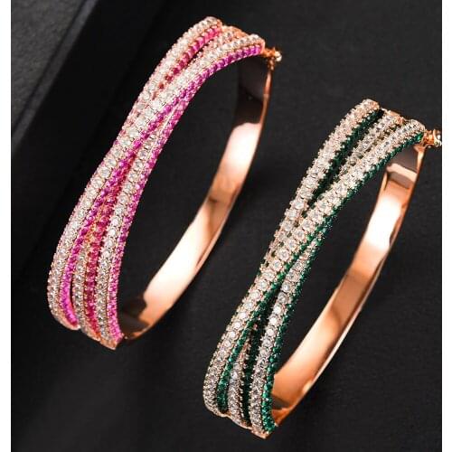 Jimbora Original Tangled lines Cuff Bangle Jewelry For Women Full Micro Cubic Zircon Jewelry Bangle for Women Girls Party 2020