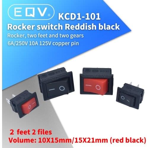 10pcs KCD1 Rocker Switch Push Button Mini Switch 6A-10A 250V KCD1-101 2Pin Snap-in On/Off 10*15 21*15MM Black Red White