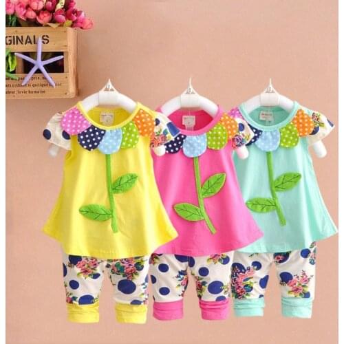 2020 Kids Baby Girl Clothing Set Bowknot Summer Floral T-shirts Tops and Pants Leggings 2pcs Cute Children Clothes Girls Set