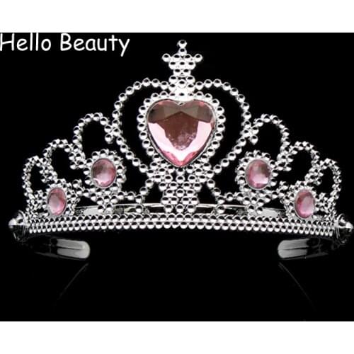 Lovely Pink Girls Plastic Hairband Rhinestone Princess Crown Headband Heart Birthday Tiara For Children Hair Accessories