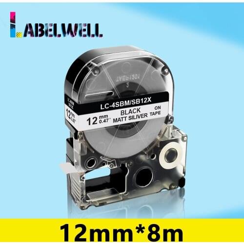 Labelwell SB12X 12mm printer ribbon for Epson SB12X LK-4SBM Label tape Black on Matt Siliver for Epson LW-300 LW-500 Label maker