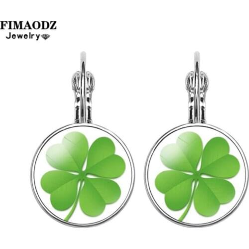 FIMAODZ Fashion Four Leaf Clover Earrings For Women Lucky Plant Strawberry Pineapple Apple Lemon Fruit Glass Earings Jewelry
