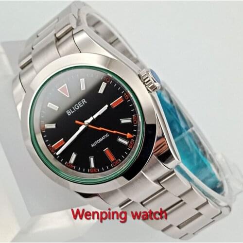 40mm bliger sterile dial no logo blue dial solid case date window sapphire glass automatic mens watch W2759
