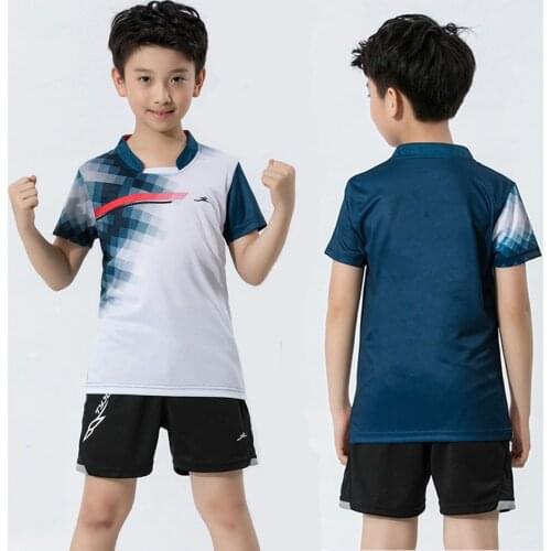 2018 New Boy Badminton set , Quick Dry Kid Tennis Clothes, Child badminton Shirt , Table Tennis TShirt , Ping Pong Clothing Blue