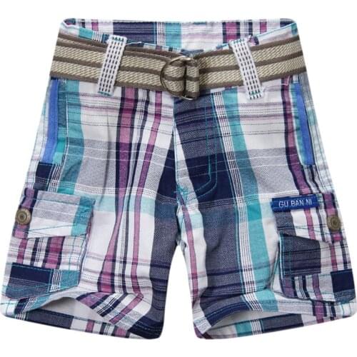 2015 new arrival baby boy plaid shorts adjustable waist with belt cotton 100% XKK13
