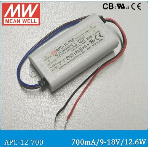 Original Meanwell APC-12-700 12.6W 9~18V 700mALED driver constant current LED Power Supply mean well APC-12