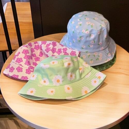 Fashion Cute Small Flower Print Bucket Hat Outdoor Travel Cap Chic Casual Sun Caps Floral Hats for Women Teenage Gorras Sombrero