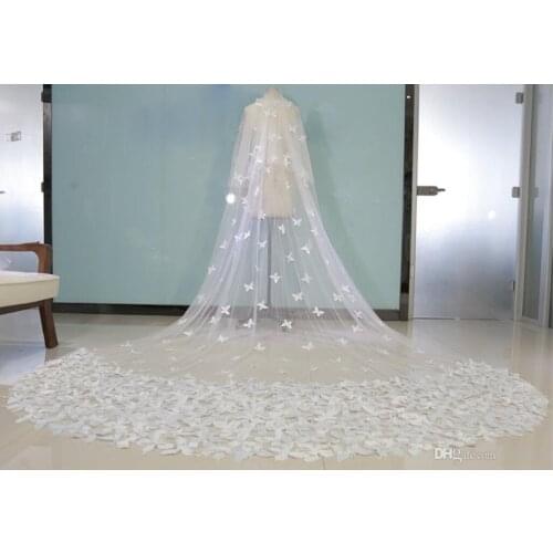 Real Image Butterfly Bridal Veils White Sheer Tulle Double Layers Crepe Long Veil Wedding Veils In Stock Bridal Accessories