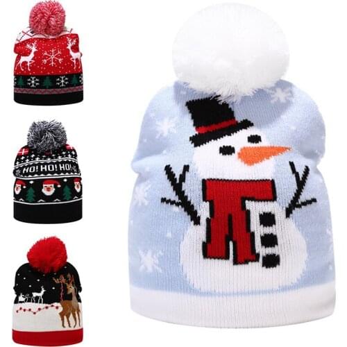 Christmas Cute Cartoon Knitting Hats Creative Santa Claus Pattern Caps Kids Gifts For Xmas New Year Gifts Decoration Supplies