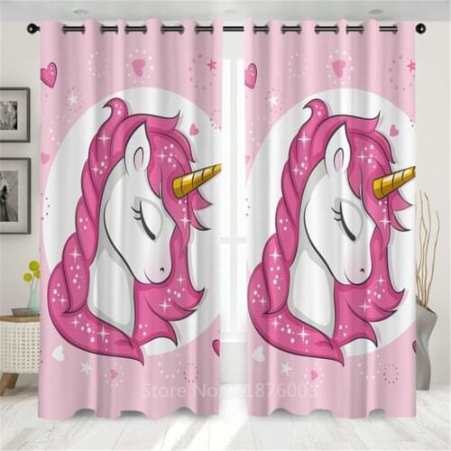 Pink Cute Unicorn Cartoon Animal Windows Curtains For Living Room Bedroom Decorative Kitchen Curtains Drapes