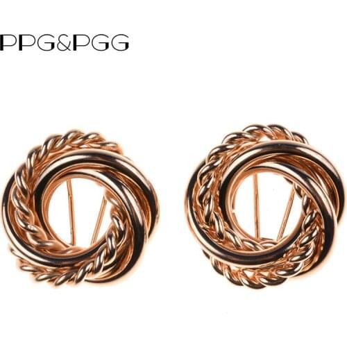 PPG&PGG Geometric Gold Color Punk Style Twisted Stud Earrings For Women Kpop Fashion Party Jewelry Vintage Statement Earrings