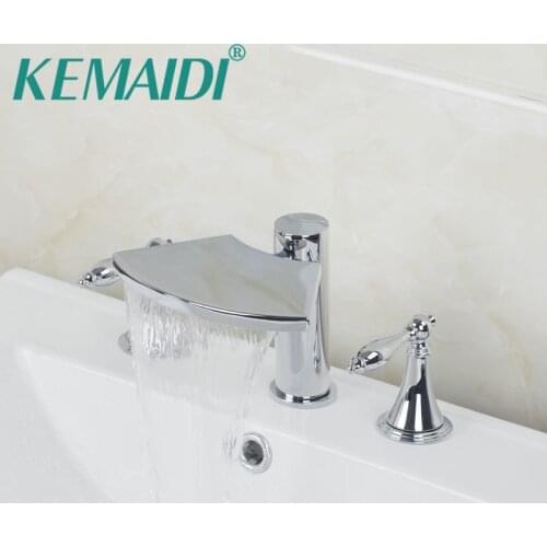 KEMAIDI Novel Design 5pcs Bathroom Tub Basin Sink Faucet with Hand Shower Deck Mounted 5 Holes Three Cross Handles Bathtub Taps