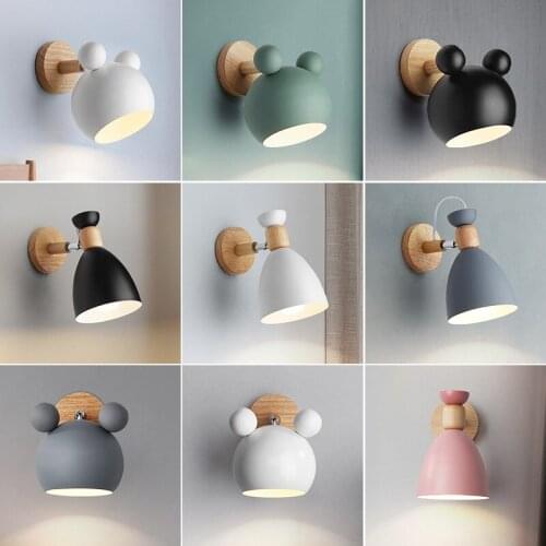 Nordic bedroom macaron contracted modern bedside lamp personality creative wall lamps solid wood study corridor wall lamp