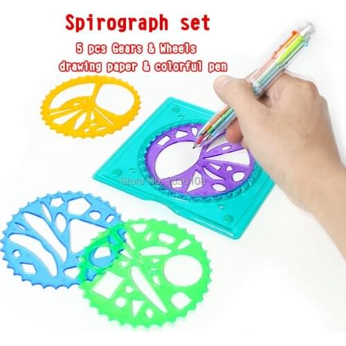 Spirograph Drawing toys set 5pcs accessories with colorful pen,Geometric Ruler Drafting Tools for children learning painting toy