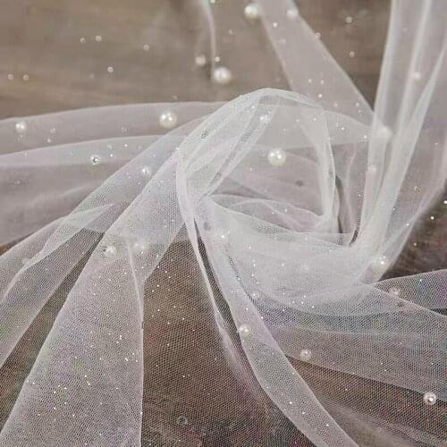 TOPQUEEN V91 Shiny Sparkling Glitter Veil with Pearls Champagne Color Wedding Veil 2 Tier Veil Color Veil of the Bride Golden