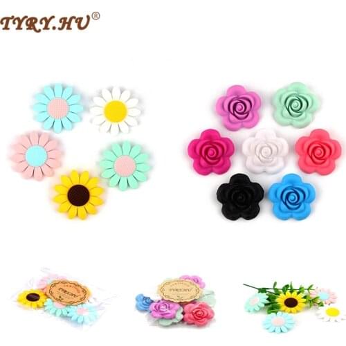 TYRY.HU 3PCS Rose Silicone Beads Teething Necklace Nursing Toy Accessories Newborn Teething Silicone Teethers