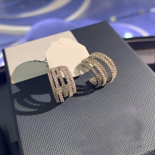 UMGODLY Fashion Earrings Silver Color White Five Hoop Circles Ear Cuff Paved Cubic Zirconia Sliding Clip Earring Women Jewelry