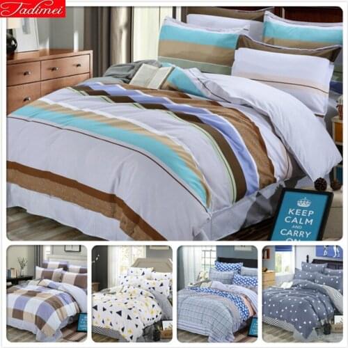 Stripe Plaid Consice Europe Bed Linen 4pcs Bedding Set Couple Double Size Duvet Cover Full King Queen Twin Bedlinen 2.2m 1.8m 2m