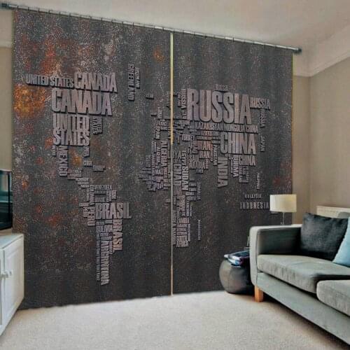 Blackout curtain Brown map curtains 3D Curtain Luxury Blackout Window Curtain Living Room