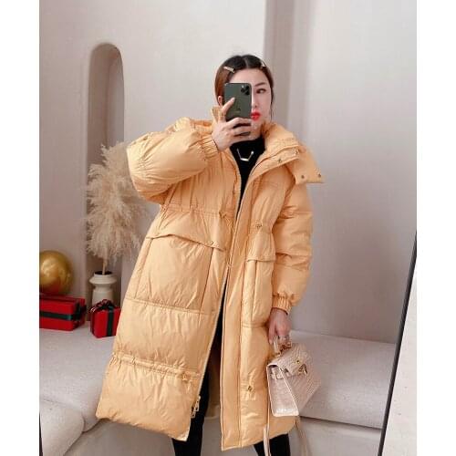 2021 winter thick down padded jacket new womens mid-length hooded temperament jacket