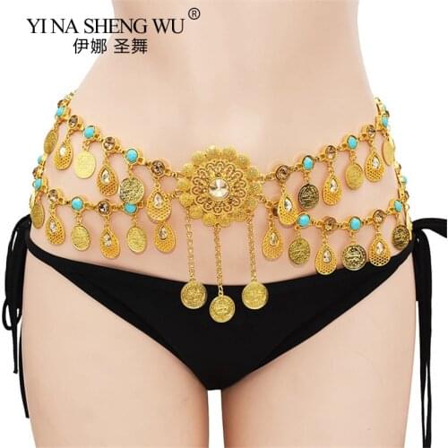 Bohemian Style Women Belly Dance Waist Chians Coin Pendants Waist Chians Turkish Gold Color Gypsy Dance Accessories New Jewelry